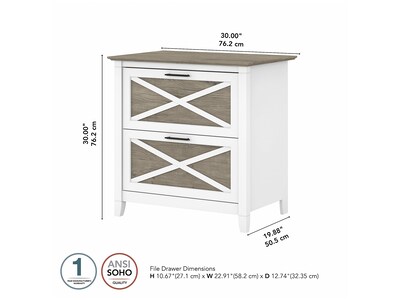 Bush Furniture Key West 2-Drawer Lateral File Cabinet, Letter/Legal, Shiplap Gray/Pure White, 30" (KWF130G2W-03)