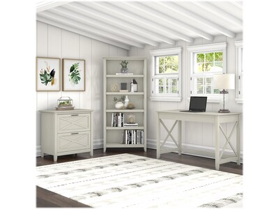 Bush Furniture Key West 48W Writing Desk with 2 Drawer Lateral File Cabinet and 5 Shelf Bookcase, L