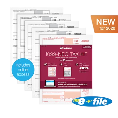 Adams 2020 1099-NEC Tax Forms, Access to Tax Forms Helper Online, 10 Free E-Files, 50/Pack (STAX55020-NEC)