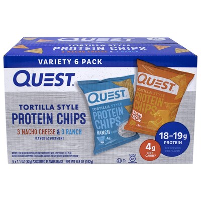 Quest Protein Chips Gluten Free Variety Tortilla Chips, 1.1 oz., 6 Bags/Pack (220-01145)