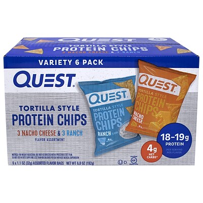 Quest Tortilla Style Protein Chips, Variety Pack, 1.1 Oz., 6/Box (220-01145)