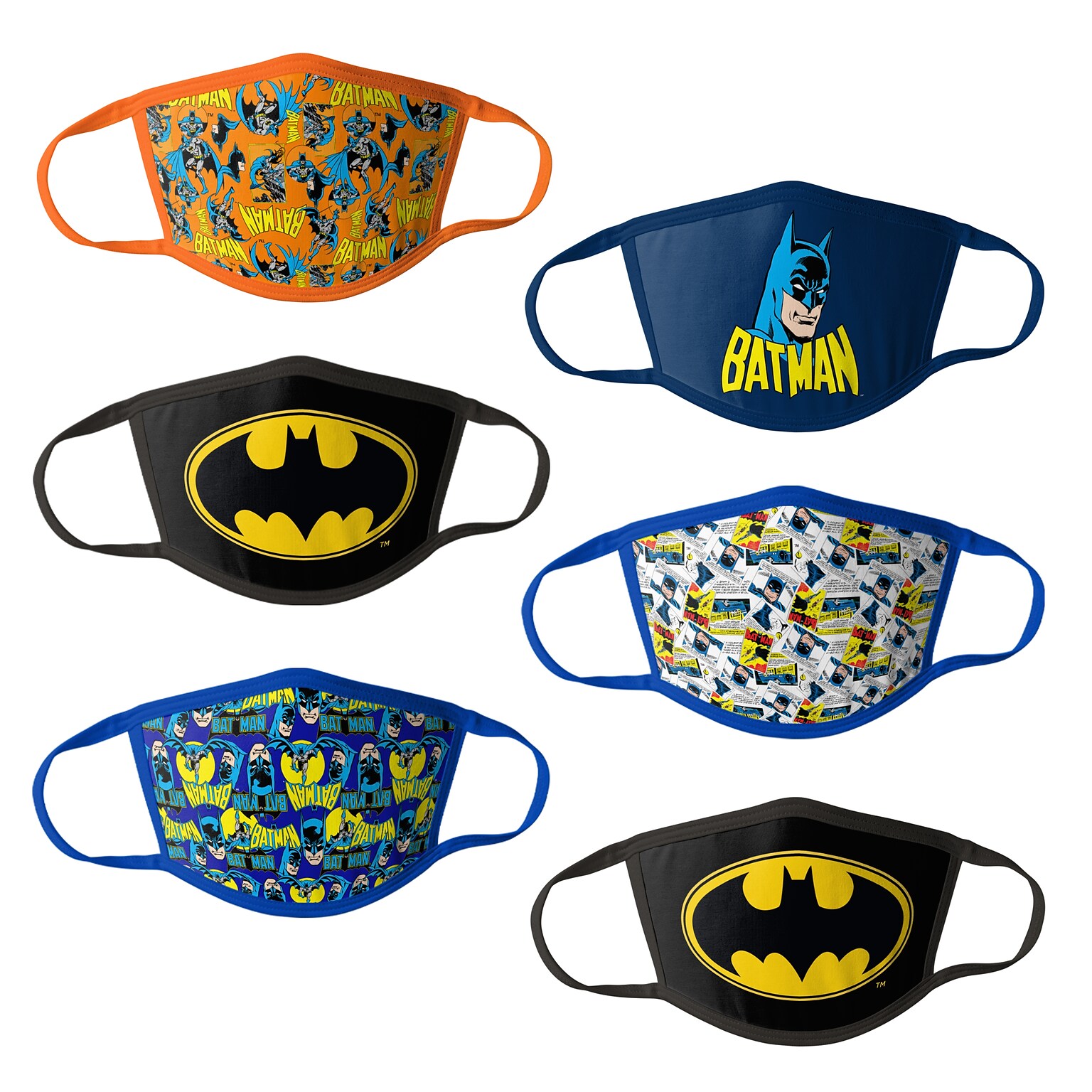 Batman Reusable Kids Cloth Face Masks, Assorted, 6/Pack (HCBMP1863)