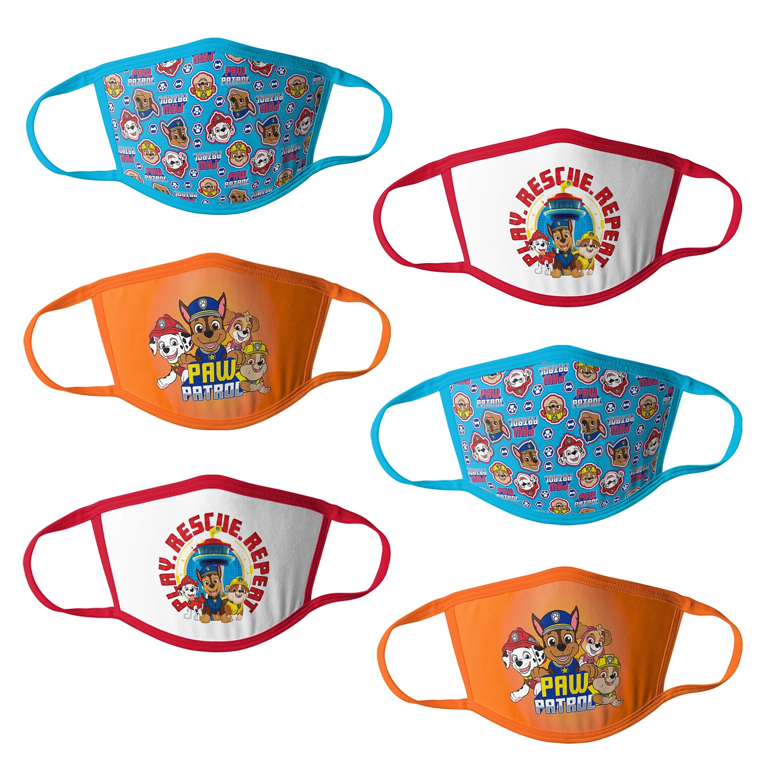 Paw Patrol Reusable Boys Cloth Kids Face Masks, Assorted, 6/Pack (HCBMP3763)