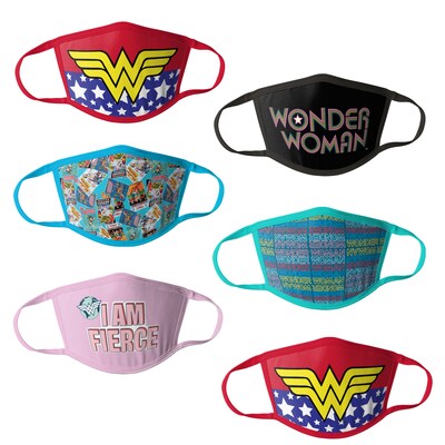Wonder Woman Reusable Kids Cloth Face Masks, Assorted, 6/Pack (HCGMP2827)