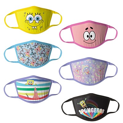 Sponge Bob Reusable Girls Cloth Kids Face Masks, Assorted, 6/Pack (HCGMP3319)
