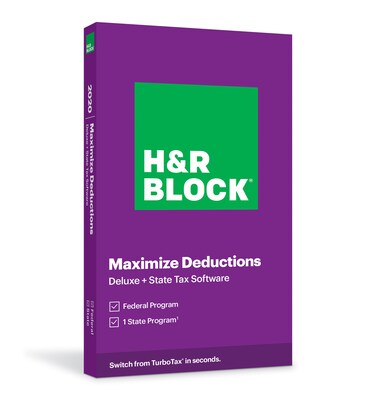 H&R Block Tax Software: Deluxe + State 2020  for 1 User, Windows & Mac, Physical Key Card (1336600-20)