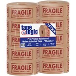 Tape Logic® #7500 Pre-Printed Reinforced Water Activated Tape, Fragile, 3 x 450 , Kraft, 10/Case