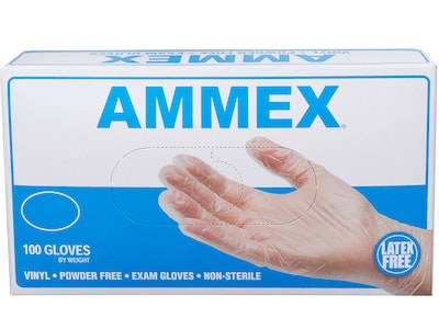 Ammex Powder-Free Vinyl Exam Gloves, Latex-Free, Large, 100/Box (VPF66100)