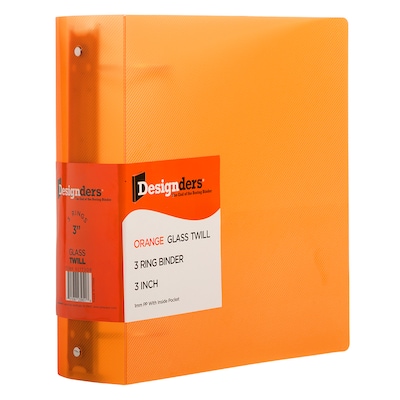 JAM Paper Designders 3 3 -Ring Flexible Poly Binders, Orange Glass Twill, 10/Pack (821T3ORA)