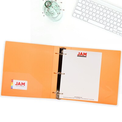 JAM Paper Designders 3" 3 -Ring Flexible Poly Binders, Orange Glass Twill, 10/Pack (821T3ORA)