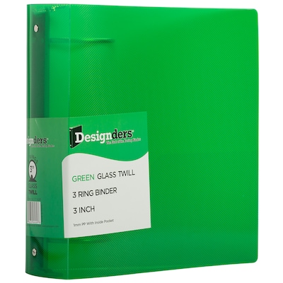 JAM Paper Designders 3 3-Ring Flexible Poly Binders, Green Glass Twill, 10/Pack (821T3GRA)