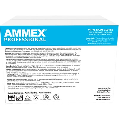AMMEX Powder Free Vinyl Exam Gloves, Latex Free, Small, 100 Gloves/Box, 10 Boxes/Carton (VPF62100-CC)