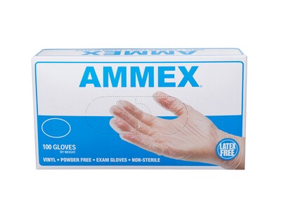 Ammex VPF Powder Free Vinyl Exam Gloves, Latex-Free, Small, Clear, 100/Box (VPF62100)