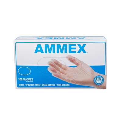 Ammex Powder-Free Vinyl Exam Gloves, Latex-Free, Large, 100/Box (VPF66100)