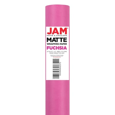JAM Paper Gift Wrap, Matte Wrapping Paper, 25 Sq. Ft, Matte Fuchsia Hot Pink,  Roll Sold Individually