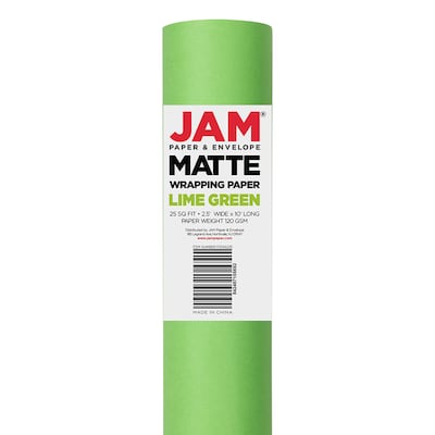 JAM Paper Gift Wrap, Matte Wrapping Paper, 25 Sq. Ft, Matte Lime Green, Roll Sold Individually (170134225)