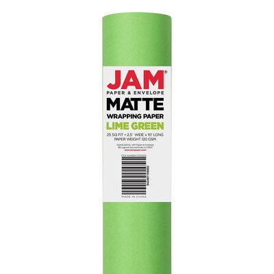 JAM Paper Gift Wrap, Matte Wrapping Paper, 25 Sq. Ft, Matte Lime Green, Roll Sold Individually (170134225)