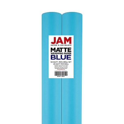 Jam Paper Gift Wrap, Matte Wrapping Paper, 50 Sq ft Total, Matte Presidential Blue, 2 Rolls/Pack