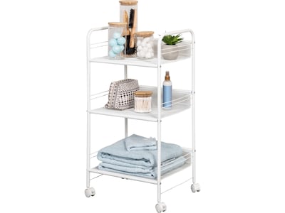 Honey-Can-Do 3-Shelf Metal Mobile Utility Cart with Lockable Wheels, White (CRT-08581)