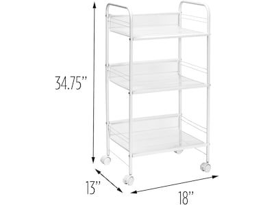 Honey-Can-Do 3-Shelf Metal Mobile Utility Cart with Lockable Wheels, White (CRT-08581)