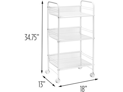 Honey-Can-Do 3-Shelf Metal Mobile Utility Cart with Lockable Wheels, White (CRT-08581)