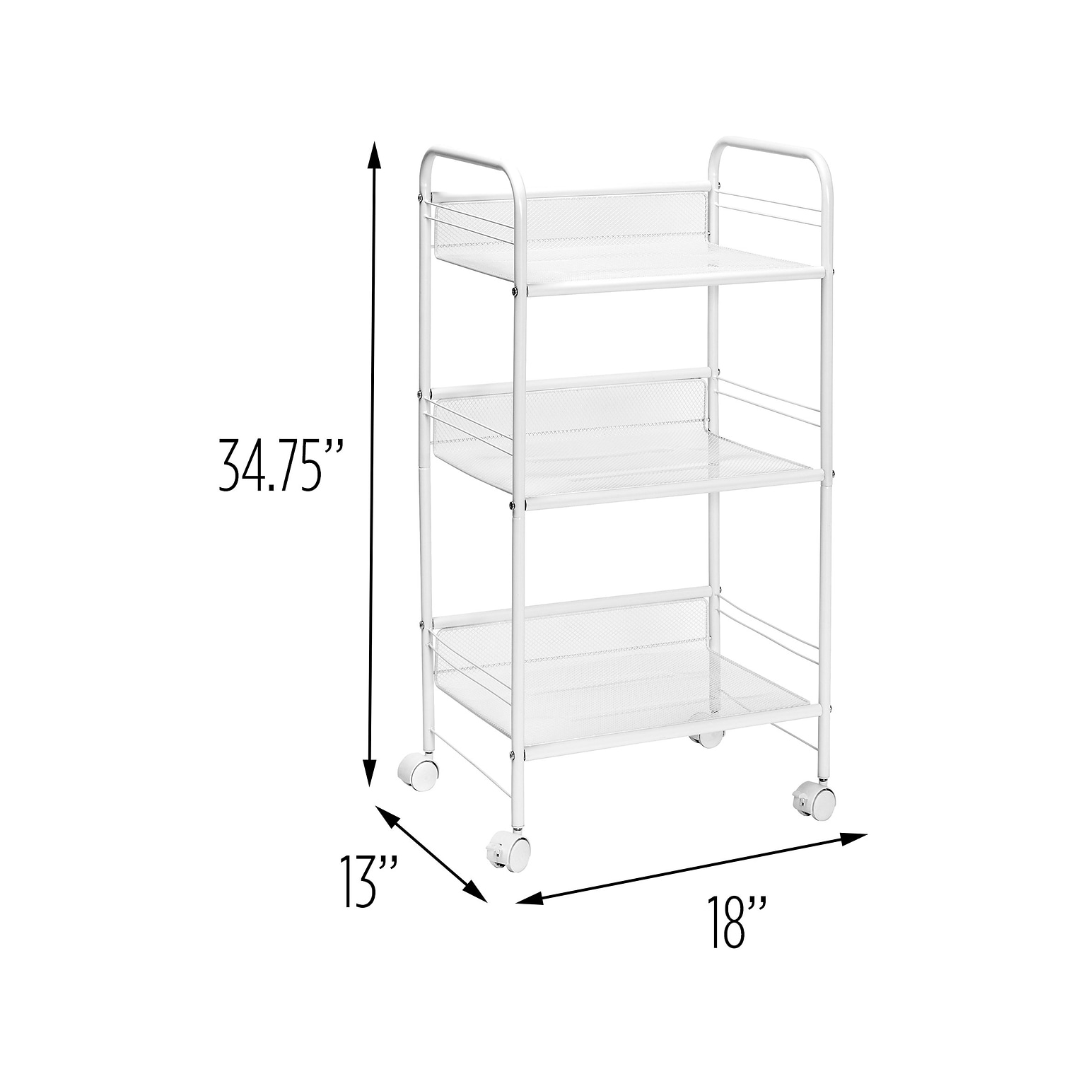 Honey-Can-Do 3-Shelf Metal Mobile Utility Cart with Lockable Wheels, White (CRT-08581)