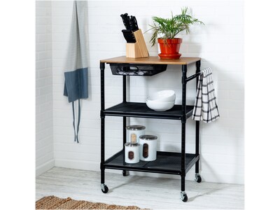 Honey-Can-Do Kitchen 2-Shelf Metal Mobile Kitchen Cart with Lockable Wheels, Matte Black/Brown (CRT-08456)