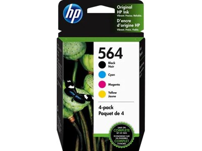 HP 564 Black/Cyan/Magenta/Yellow Standard Yield Ink Cartridge, 4/Pack (3YQ22AN#140)