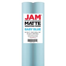JAM PAPER Gift Wrap, Matte Wrapping Paper, 25 Sq Ft per Roll, Matte Light Baby Blue/Pool Blue, 2/Pac