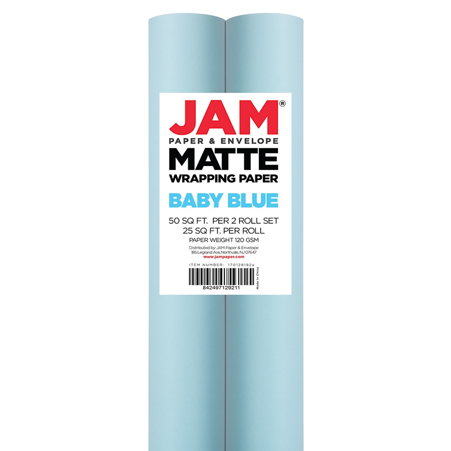 JAM PAPER Gift Wrap, Matte Wrapping Paper, 25 Sq Ft per Roll, Matte Light Baby Blue/Pool Blue, 2/Pack
