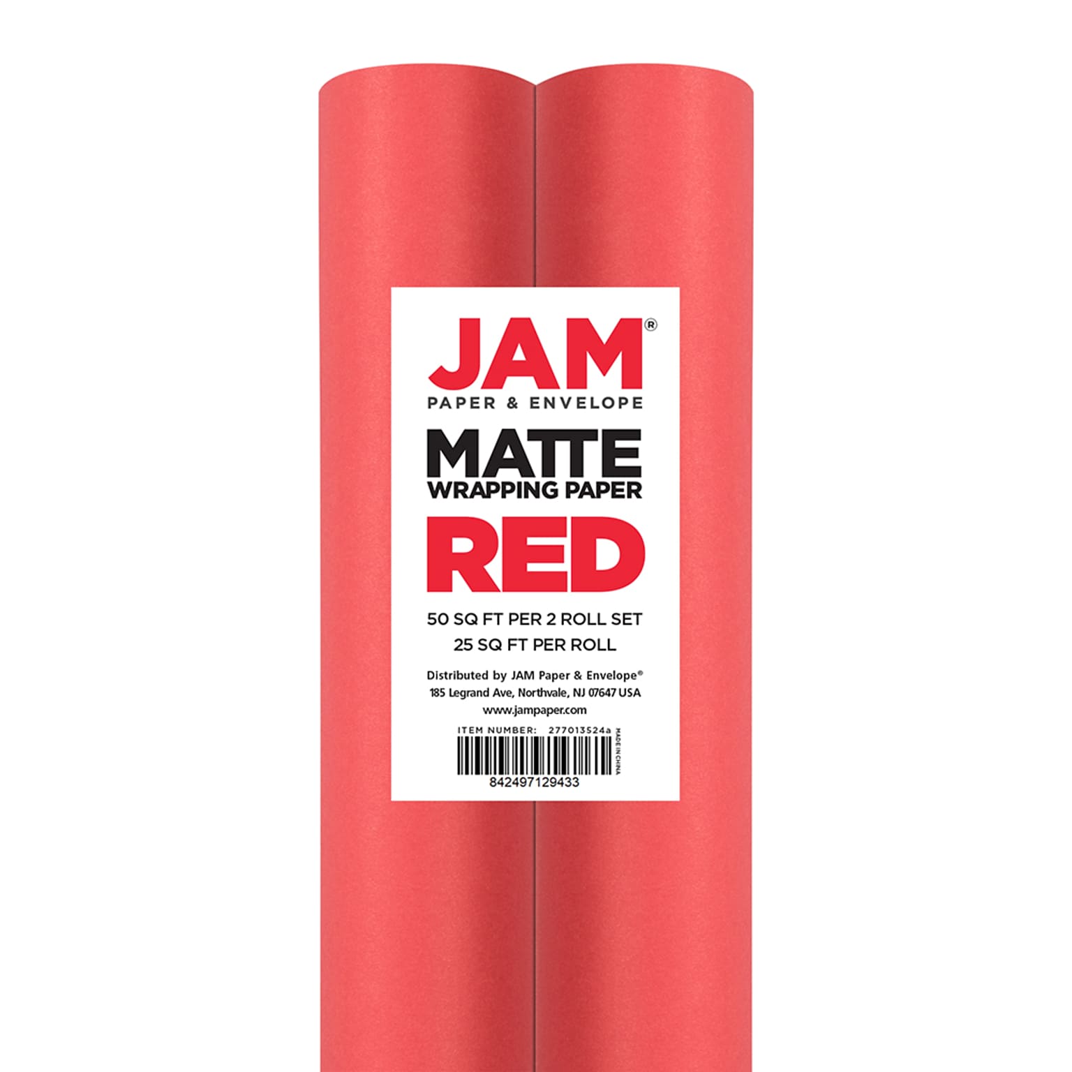 JAM PAPER Gift Wrap, Matte Wrapping Paper, 25 Sq Ft per Roll, Matte Red, 2/Pack