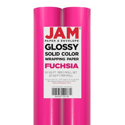 JAM PAPER Gift Wrap, Glossy Wrapping Paper, 25 Sq Ft per Roll, Fuchsia, 2/Pack