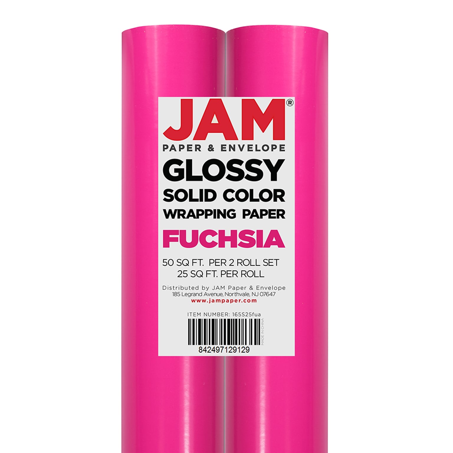 JAM PAPER Gift Wrap, Glossy Wrapping Paper, 25 Sq Ft per Roll, Fuchsia, 2/Pack