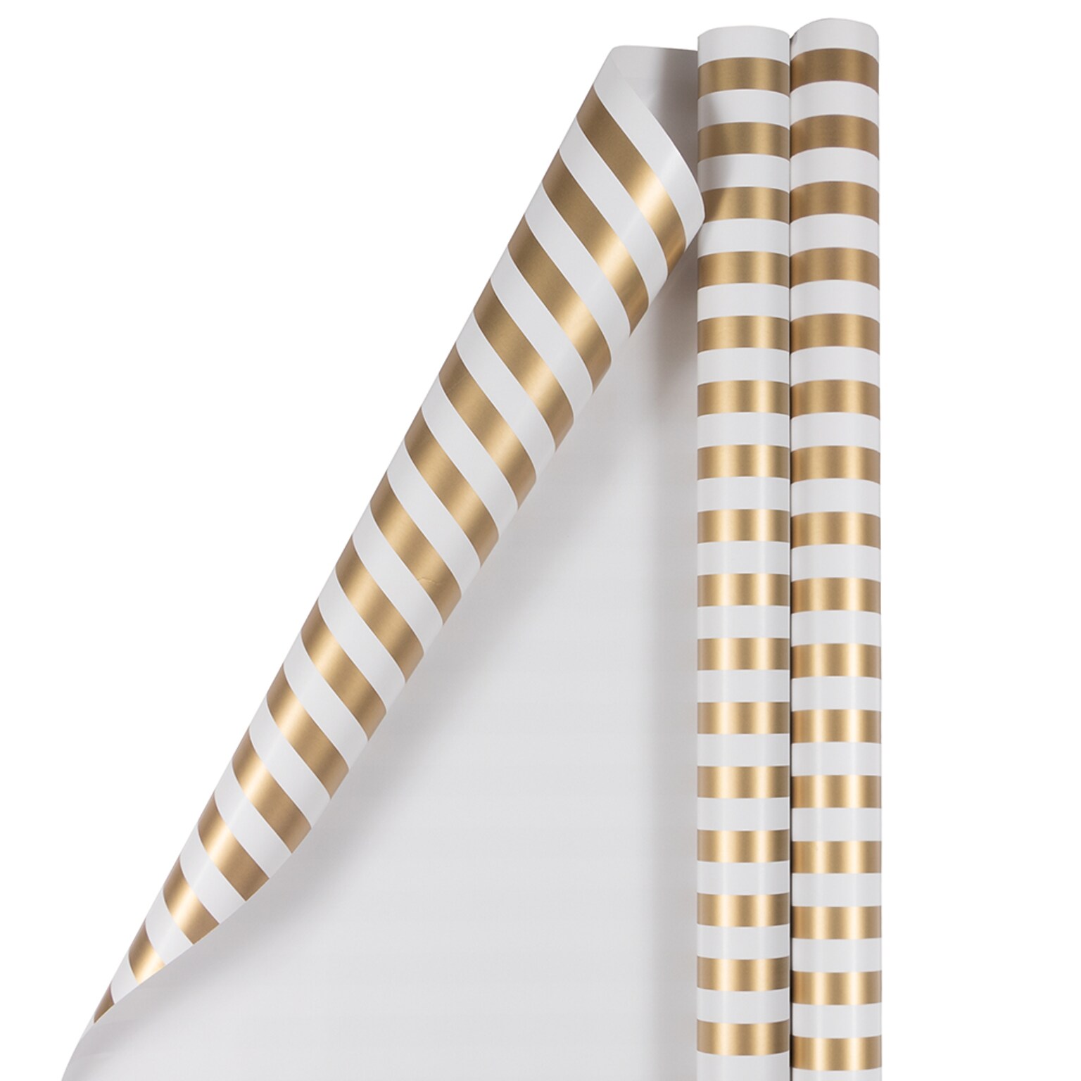 JAM PAPER Gift Wrap, Striped Wrapping Paper, 25 Sq Ft per Roll, Gold & White Stripes, 2/Pack