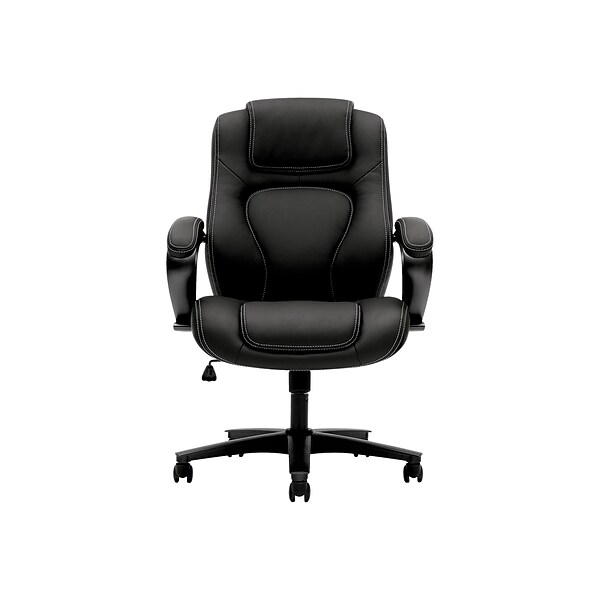 HON High-Back Chair, Fixed Arms, Black Vinyl (BSXVL402EN11)