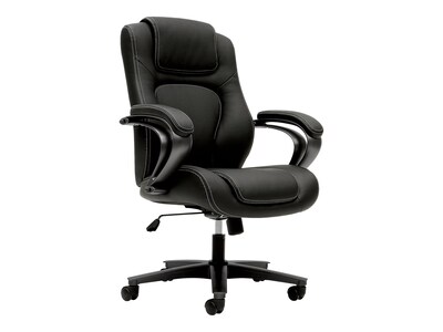 HON High-Back Chair, Fixed Arms, Black Vinyl (BSXVL402EN11)