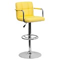 Flash Furniture 33.25 Contemporary Yellow Quilted Adj Height Barstool w/Arms, Chrome Base, 2bx