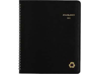2022 AT-A-GLANCE Recycled 7 x 8.75 Monthly Planner, Black (70-120G-05-22)