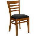 Flash Furniture Hercules Series Ladder Back Wooden Restaurant Chair, Black Vinyl Seat, Cherry Finish