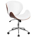 Flash Furniture SDSDM22405WH Mid-Back Walnut Wood Swivel Conference Chair in White Leather