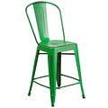 Flash Furniture 24 High Distressed Metal Indoor Counter-Height Stool with Back; Green (ET353424GN)