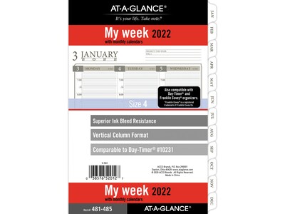 2022 AT-A-GLANCE 8.5 x 5.5 Refill, White/Gray (481-485-22)