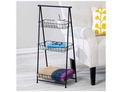 Honey-Can-Do 3-Tier Metal Stand Alone Folding A-Frame Entryway Shelf, 17", Black (SHF-08580)