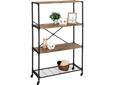 Honey-Can-Do 4-Shelf 63"H Steel Mobile Bookcase, Black (SHF-08838)