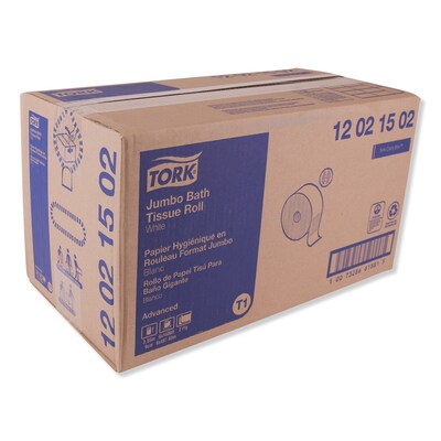 Tork Advanced Jumbo Bath Tissue, Septic Safe, 2-Ply, White, 1600 ft/Roll, 6 Rolls/Carton (TRK1202150