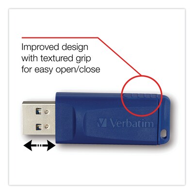 Verbatim Classic USB 2.0 Flash Drive, 8 GB, Blue, 5/Pack (VER99121)