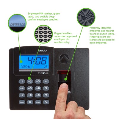 Pyramid TimeTrax Elite Fingerprint Time Clock System, Silver/Black (TTELITEEK)