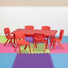 Flash Furniture 24W x 48L Height Adjustable Rectangular Plastic Activity Table Set, Red