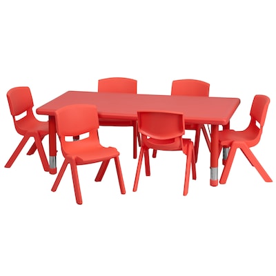 Flash Furniture 24W x 48L Height Adjustable Rectangular Plastic Activity Table Set, Red