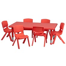 Flash Furniture 24W x 48L Height Adjustable Rectangular Plastic Activity Table Set, Red